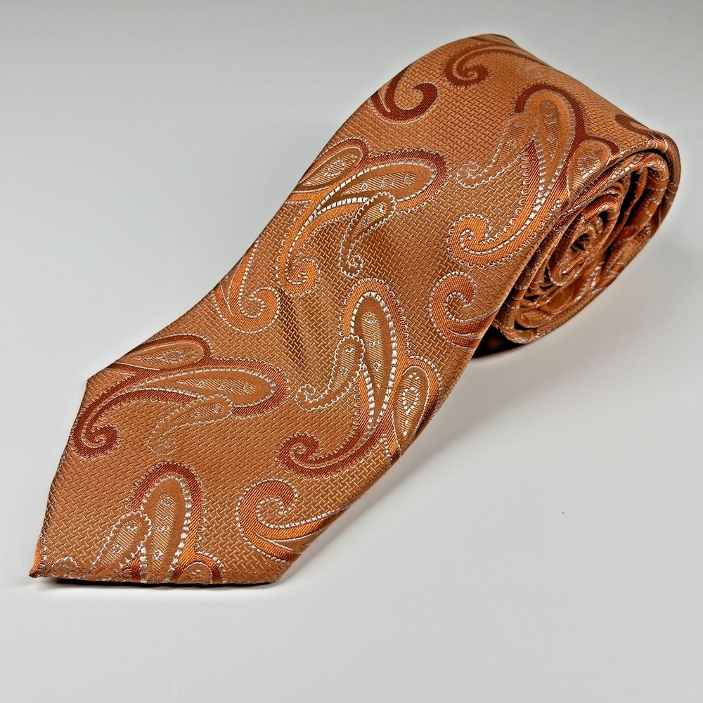 Sean John 100% Silk Men's Necktie Orange Creamsicle Paisley‎ Pattern